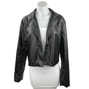 Ashley 26 International Black Leather One Button Long Sleeve Moto Jacket Coat L